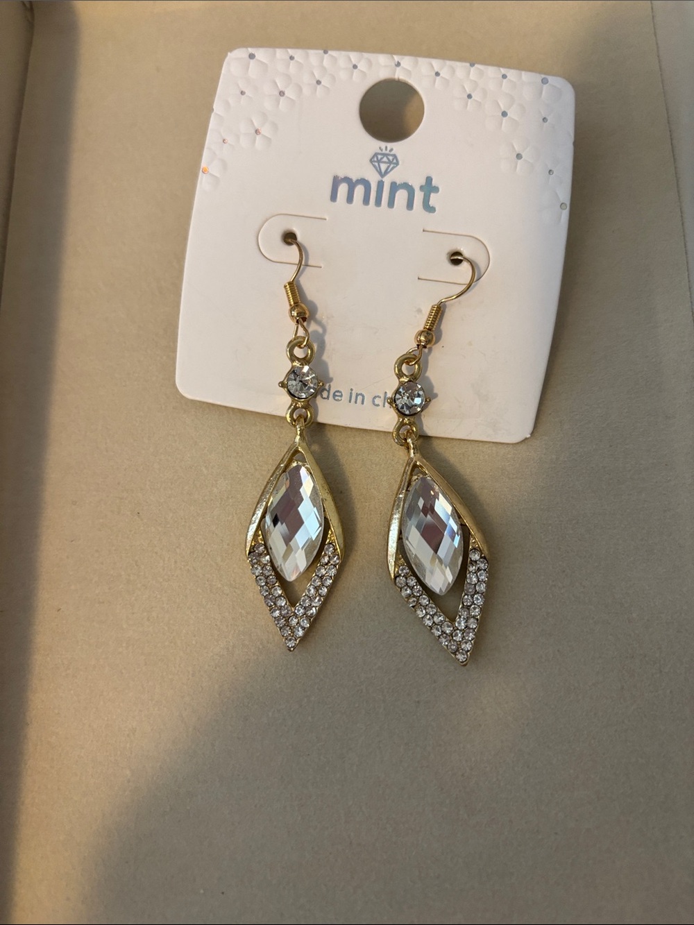 mint Gold-Tone Clear Crystal Marquise Drop Earrings